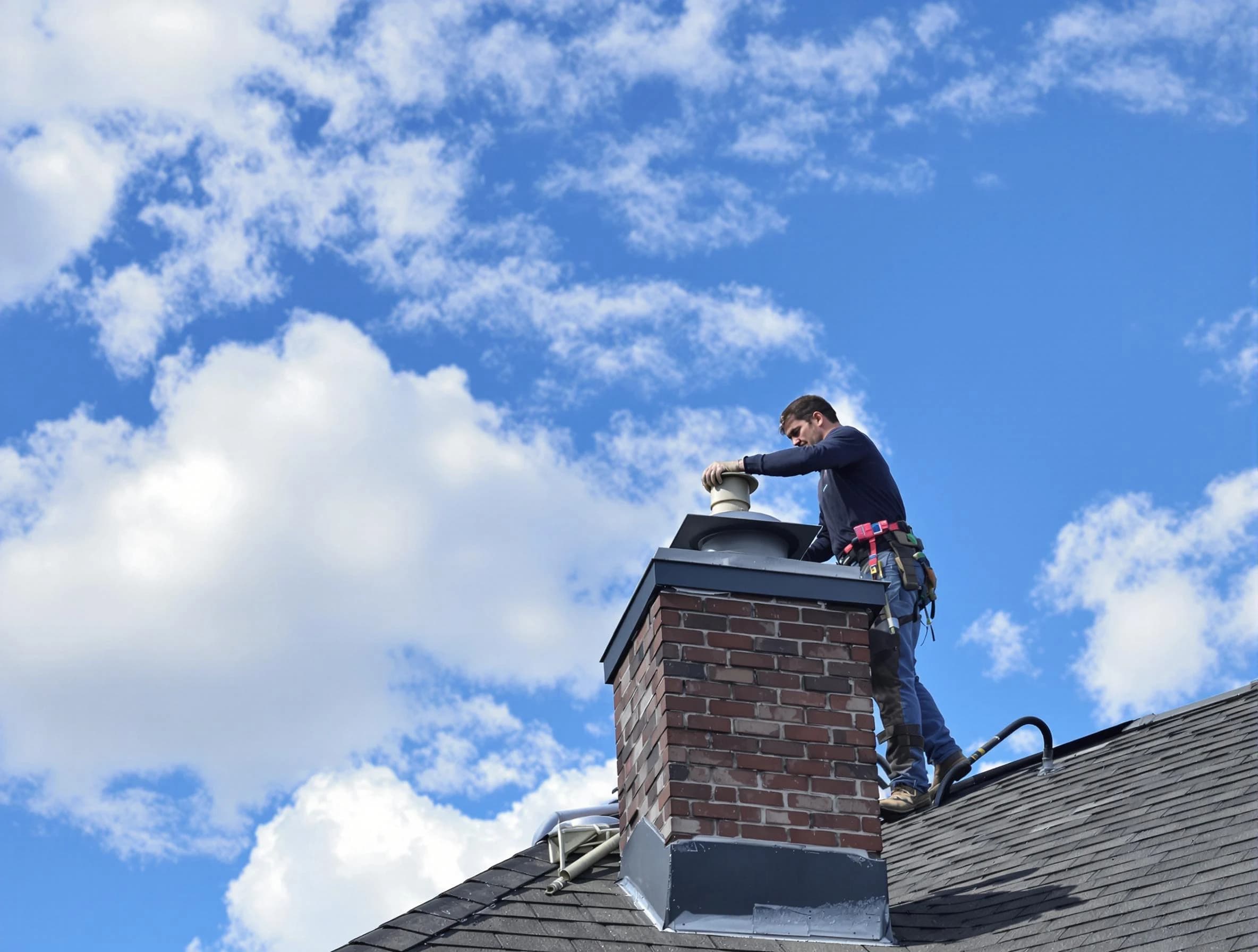 Clarkstown Chimney Sweep installing a sturdy chimney cap in Clarkstown, NY