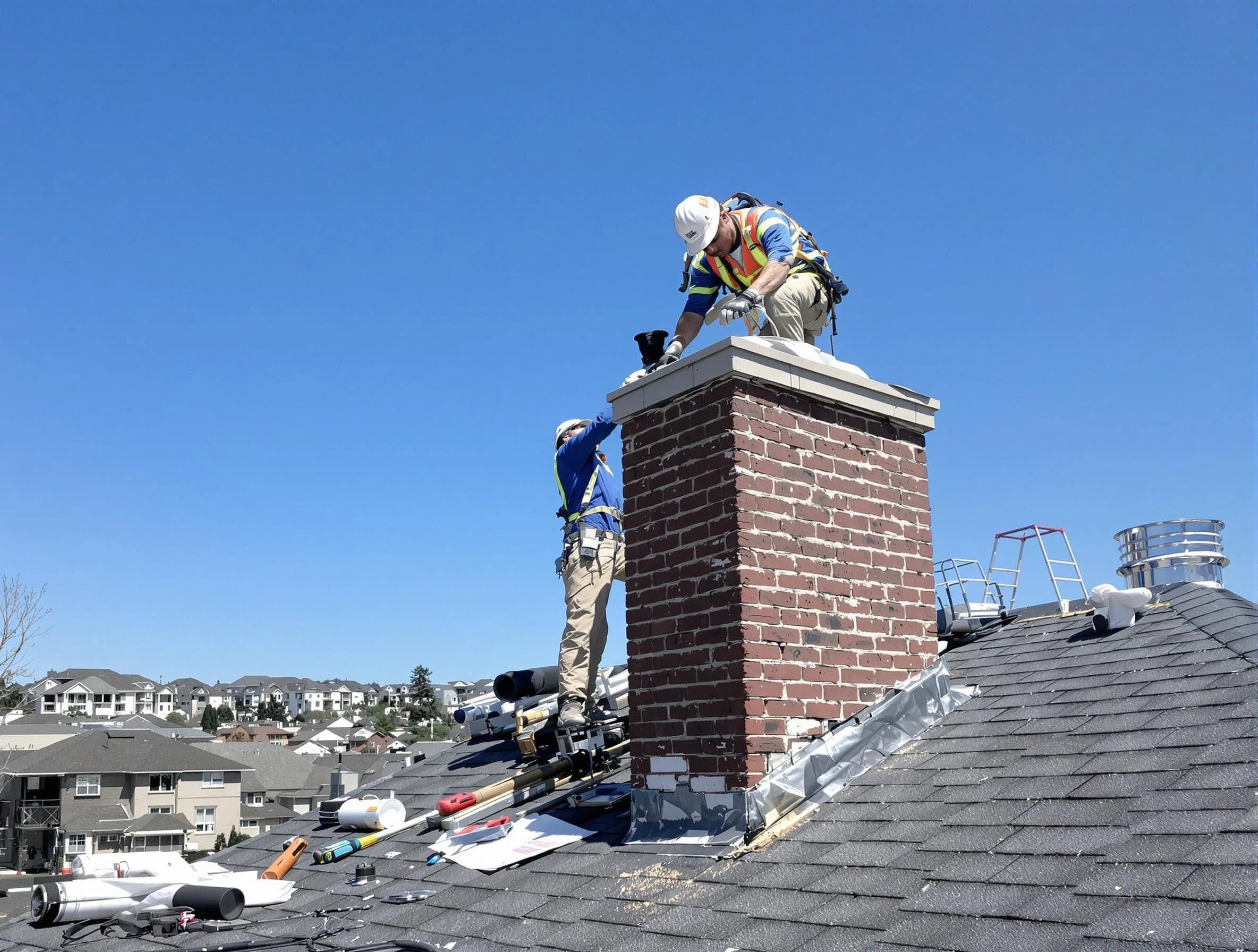 Clarkstown Chimney Sweep repairing a chimney crown in Clarkstown, NY