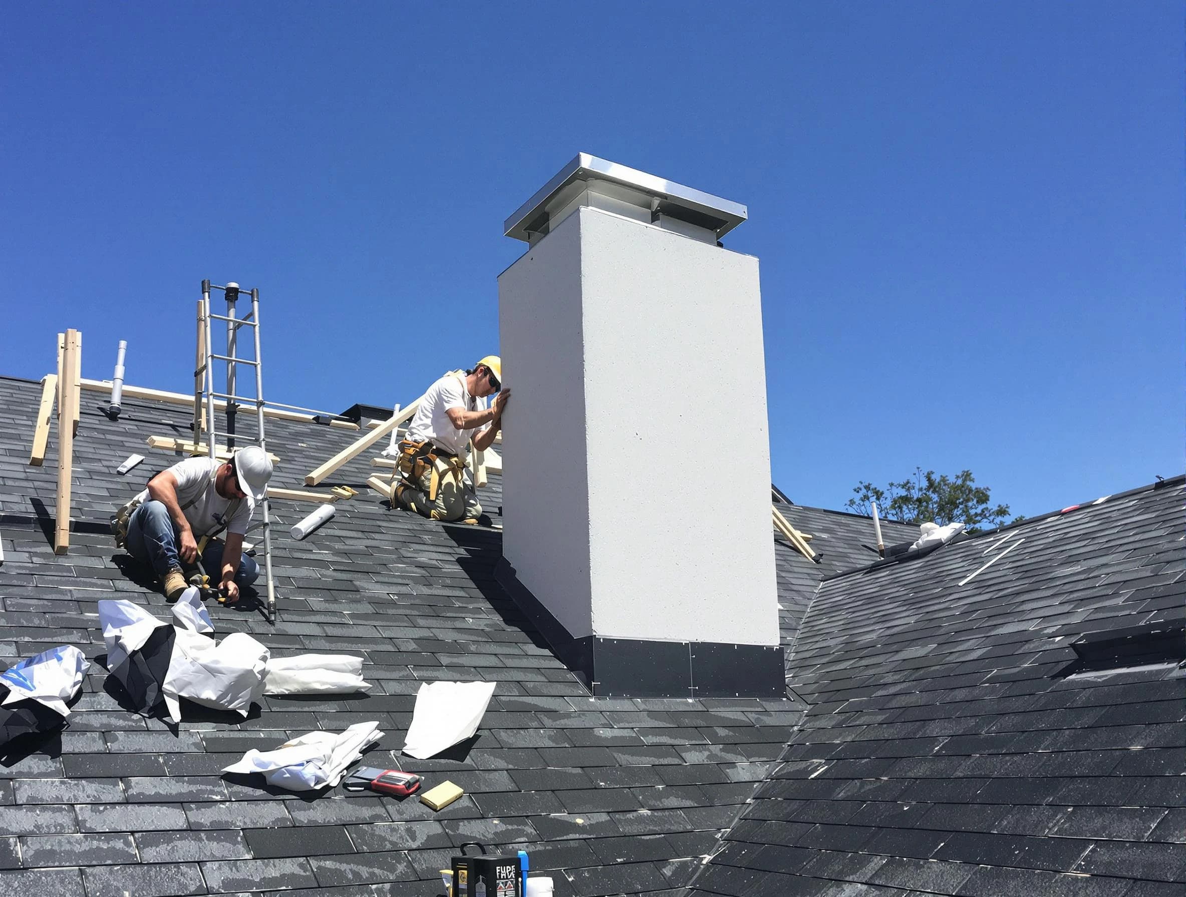 Clarkstown Chimney Sweep crew installing a new chimney in Clarkstown, NY