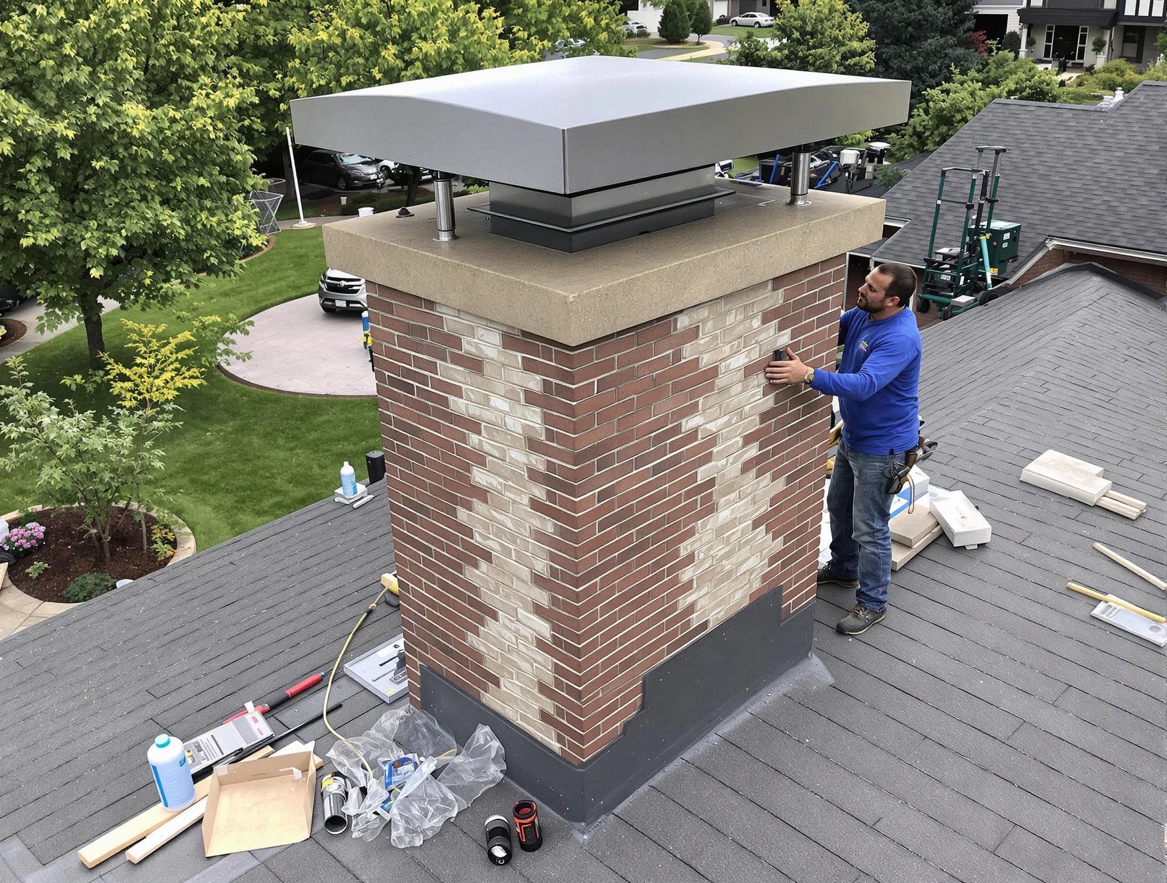 Clarkstown Chimney Sweep team working on a custom chimney remodel in Clarkstown, NY
