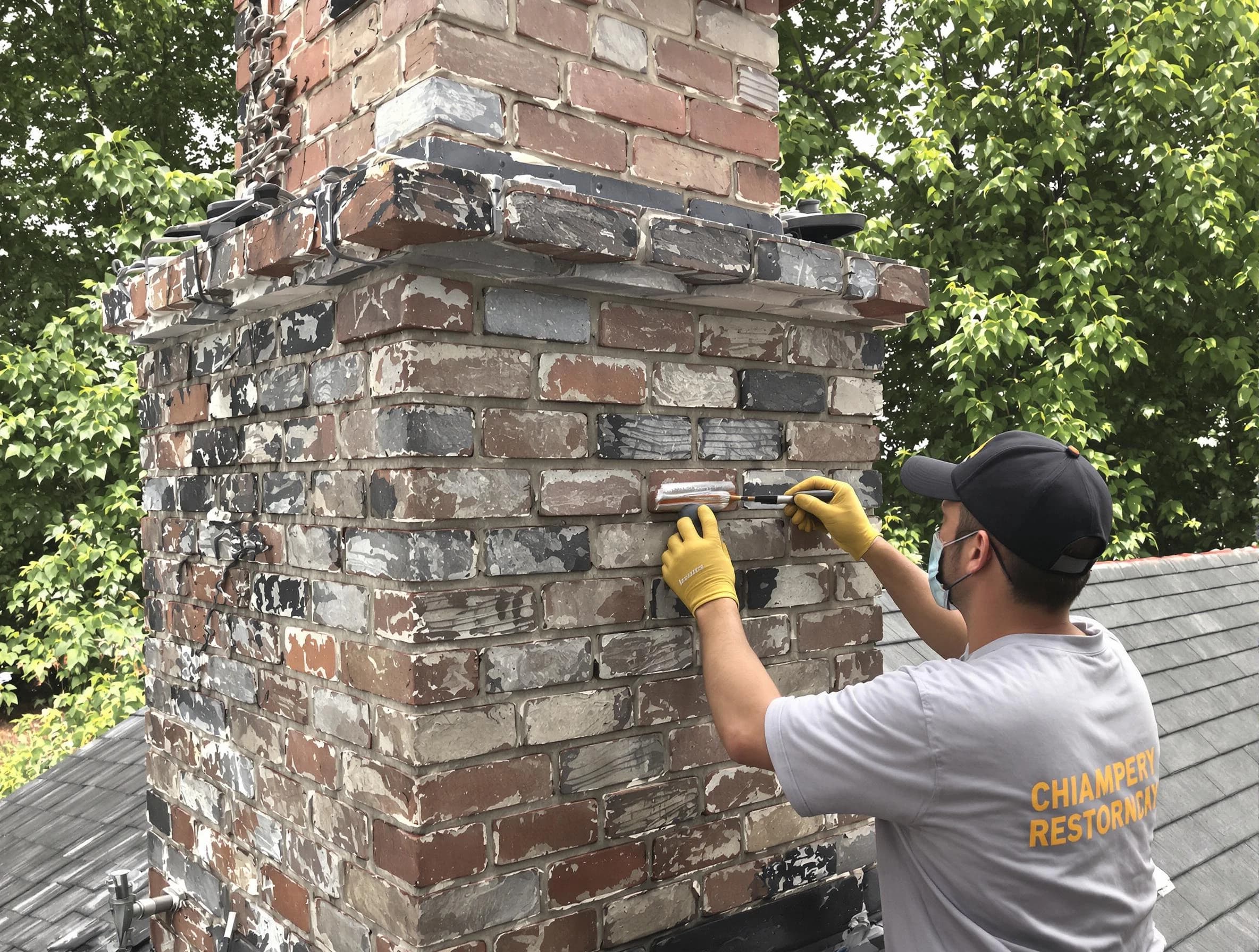 In-progress chimney restoration by Clarkstown Chimney Sweep in Clarkstown, NY