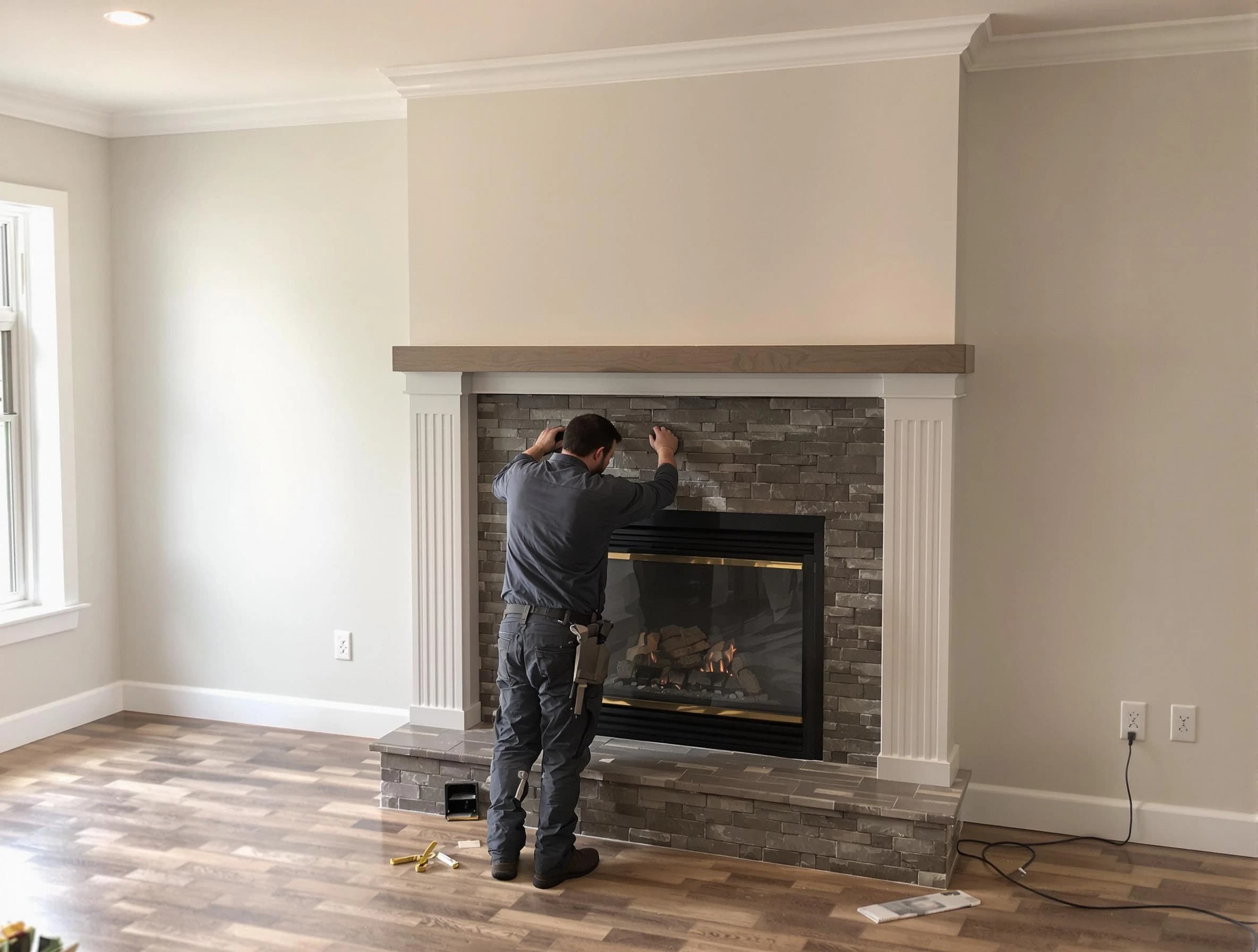 Clarkstown Chimney Sweep finishing a custom fireplace install in Clarkstown, NY