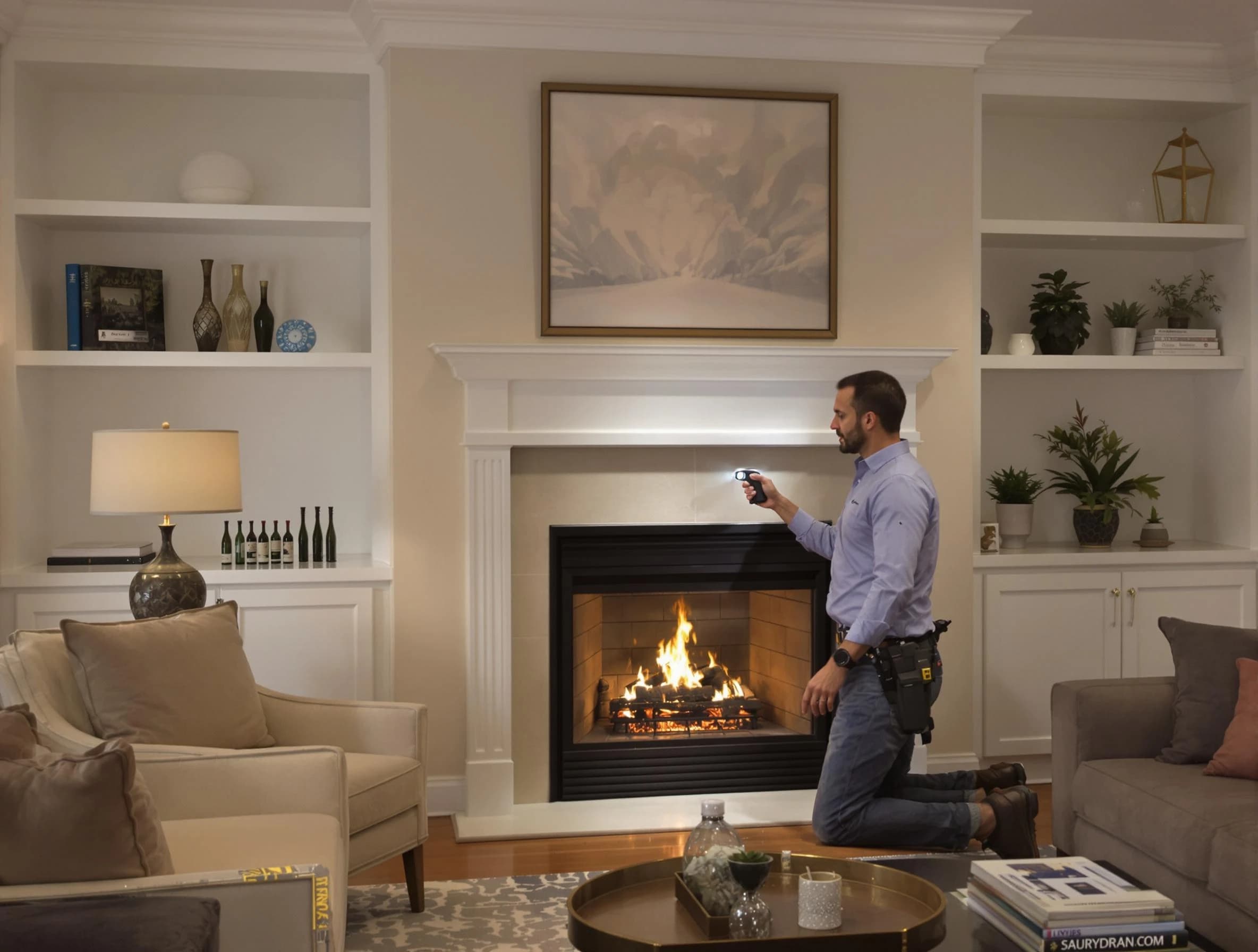 Clarkstown Chimney Sweep conducting a fireplace safety inspection in Clarkstown, NY