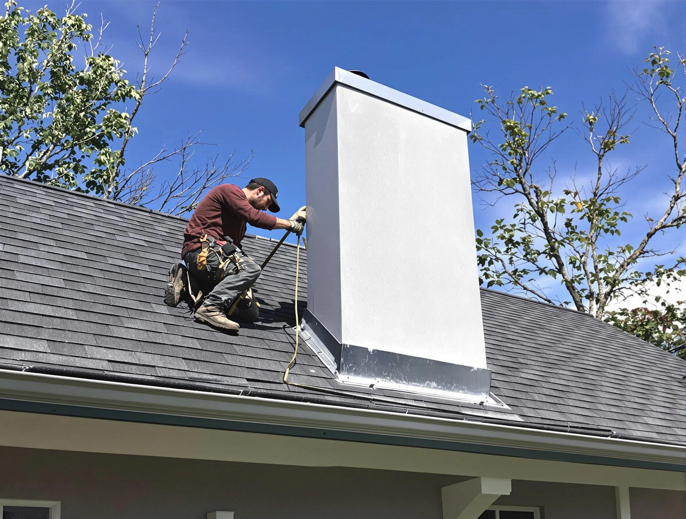 Clarkstown Chimney Sweep team member finishing chimney construction in Clarkstown, NY